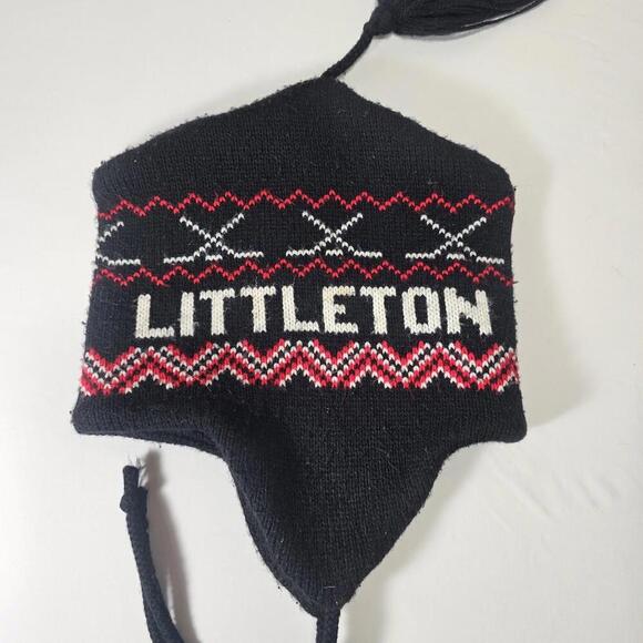 Vintage Wool Littleton Hat Ski Beanie Hat Tassle Colorado Rockies Black - Picture 2 of 5